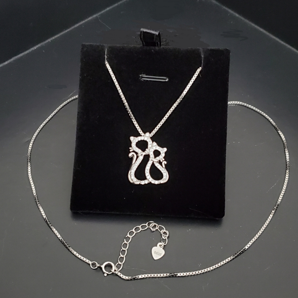 NEW Solid Sterling  Cat Silouhettes Neckla…